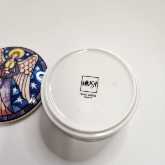 Mikasa 5" Round Angel Porcelain Covered Trinket Jewelry Box HK 501 Christmas 90s - Picture 5 of 8